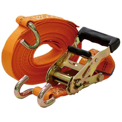 Sangle d'arrimage à crochets bord de rive 2T 6m x 35mm – Polyester orange – Capacité 2 tonnes – Pour transport sécurisé – Ponsa