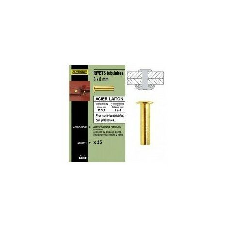 TECHMAN 25 rivets tubulaires acier / laiton Ø 8 x 10 mm