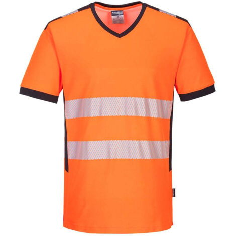 T-shirt de travail haute visibilité respirant anti UV Portwest PW3 Orange / Noir 4XL.