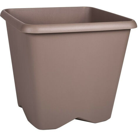 EDA – Pot carré non percé 35,6 L en polypropylène recyclé – Dimensions 40 x 40 x 36,4 cm – Couleur taupe pour aménagement extérieur