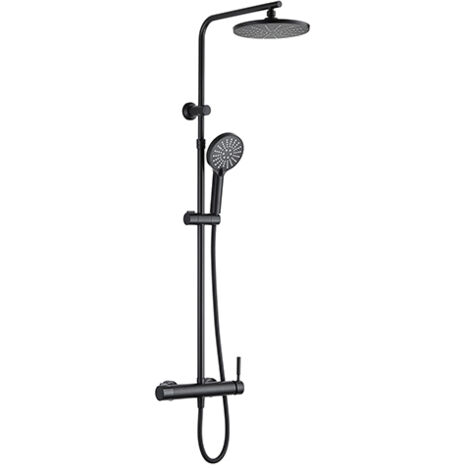 Edouard Rousseau – Colonne de Douche Mécanique HERA Noire – Tête Ø 220 mm – Douchette 5 Jets – Bras Télescopique et Rotatif – Flexible 1,50 m – Mitigeur à Corps Froid avec Cartouche Céramique (1/3)