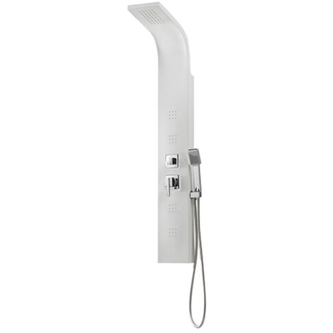 Edouard Rousseau – Colonne de douche hydromassante TONGA – Panneau PVC blanc – 4 jets pluie anticalcaire – Flexible inox 1,50 m – Robinet mitigeur céramique