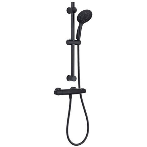 Edouard Rousseau – Colonne de douche thermostatique noire – Panneau aluminium – Tête rectangulaire orientable en inox – Douchette 1 jet – Flexible 1,50 m (1/4)