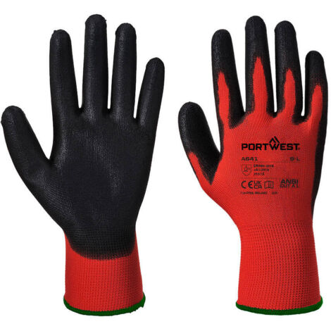 Portwest – Gants anti-coupure rouge/noir taille L – Revêtement PU pour résistance à l'abrasion – Normes EN 420 et EN 388 – Ajustement tricot jauge 13