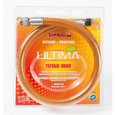Dipra – Flexible gaz inox 1.5m – Sécurité renforcée pour gaz butane/propane – Installation rapide et simple – Conception robuste en acier inoxydable