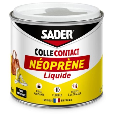 Colle néoprène liquide 500ml – Prise immédiate – Résistante à la chaleur et à l'humidité – Pour bois, métal, caoutchouc et cuir – Sader