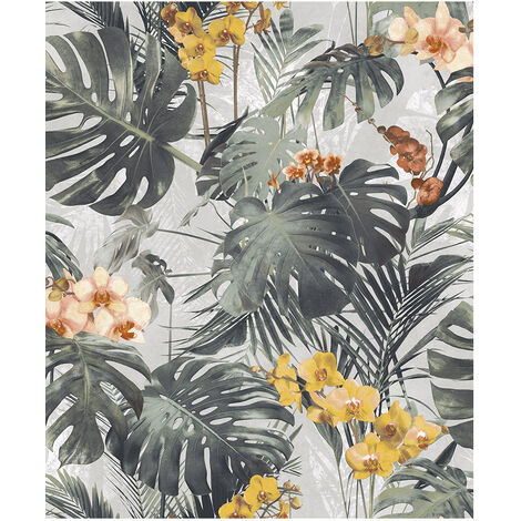 Papier peint vinyle intissé fougères et orchidées – Dimensions 10m x 0,53m – Raccord sauté 64cm – Pour décoration intérieure – Dutch Wallcoverings - My2101 (1/2)