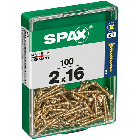 Spax – Lot de 100 vis à bois acier tête fraisée pozidriv – Diamètre 2 mm – Longueur 16 mm – Pour tous types de murs
