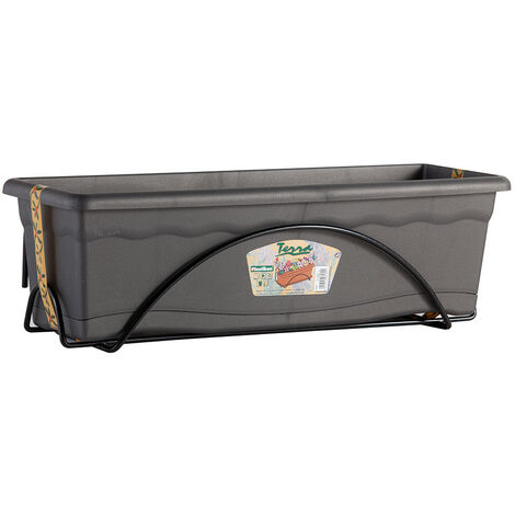 Jardinière Avec Plaque Intégrée 60x24cm + Support Métallique. Couleur Anthracite