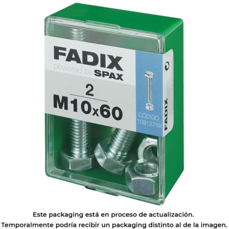 Boite de 2 unités de vis métrique à tête hexagonale et écrou en zinc M 10x60mm Fadix (1/3)