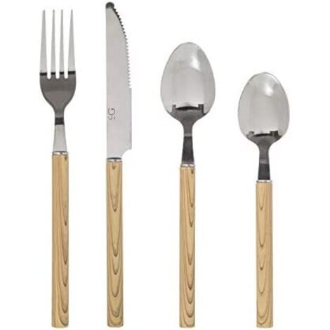 Ménagère 24 Pièces Couverts en Inox manche aspect Bois - Secret de Gourmet
