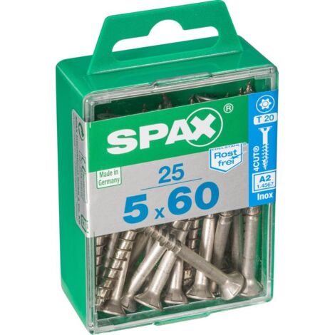 Boîte 25 Unités. Vis A Bois Spax Cab. Plat Inox A2 5.0x60mm Spax (1/4)