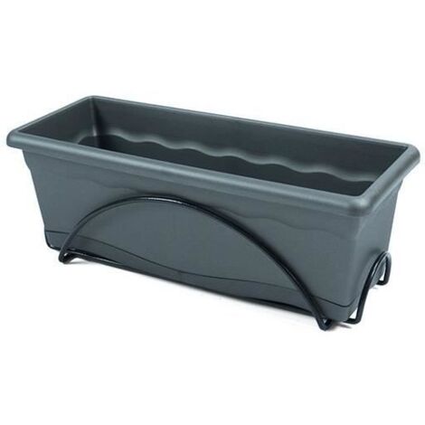 Jardinière Avec Plaque Intégrée 50x20cm + Support Métallique. Couleur Anthracite