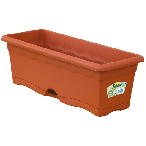 Jardinière avec plaque intégrée 60x20x17cm – Couleur terracotta – Haute résistance au soleil – Capacité 12 litres – Polypropylène durable – Plastiken
