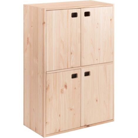 Astigarraga – Meuble Dinamic 4 portes en pin massif – Rangement spacieux 100 x 33 x 88 cm – Finition brute prête à peindre – Montage facile