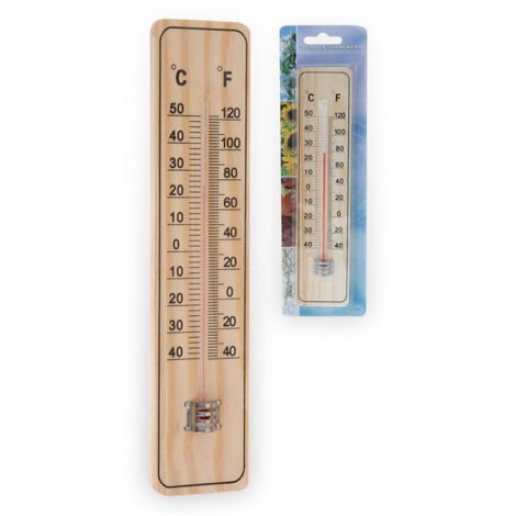 Thermomètre en bois pour intérieur et extérieur – Longueur 20 cm – Plage de mesure -30° à 50°C – Résistant aux intempéries – Wurko