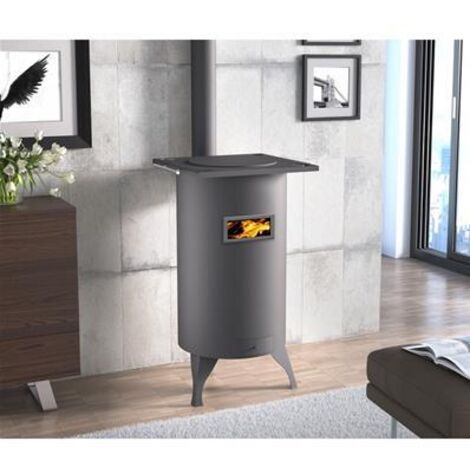 Fm Biomasa – Poêle à bois rond 8 kW – Acier 3 mm – Foyer pour bûches 55 cm – Évacuation fumées 110 mm – Rendement 66% – Pour volume jusqu'à 200 m³