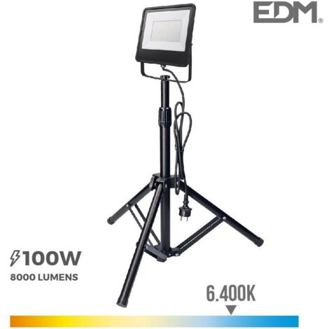 EDM – Projecteur led 100W sur trépied – Éclairage chantier IP65 – Lumière blanche froide 6400K – Mobile et puissant (1/5)
