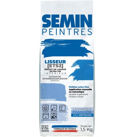 Semin – Enduit de lissage extra fin en poudre – Finition murs intérieurs – Sac 1,5 kg – Application au couteau à enduire (1/5)