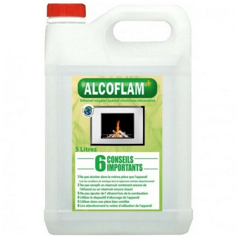 Alcoflam+ éthanol 5L – Combustible pour cheminées décoratives – Respect des consignes de sécurité – Utilisation en espaces ventilés (1/2)