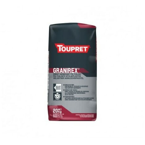 Toupret – Enduit de rebouchage en poudre 20kg – Finition lisse ou granité – Pour réparation murale extérieure – Granirex (1/5)