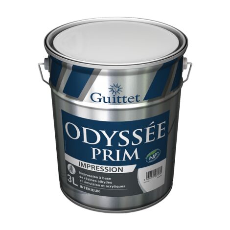 Guittet – Peinture d'impression semi tendue 10-14 m²/L – Alkyde acrylique pour maçonneries et menuiseries intérieures – Séchage rapide - Prim15lblanc