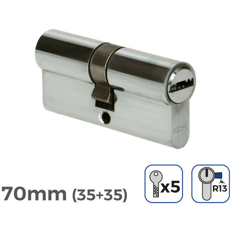 Cylindre De Porte À Nickel 70mm (35+35MM) Court Cam R13 Avec 5 Clés De Sécurité Inclus Edm