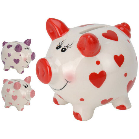 Tirelire cochon en céramique multicolore – Dimensions 9 x 7,5 x 8 cm – Design avec cœurs – Cadeau ludique pour enfants
