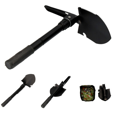 EDM – Pelle pliante acier robuste noire – Multifonctionnelle : pelle, pioche, scie – Design compact pour camping et survie (1/9)