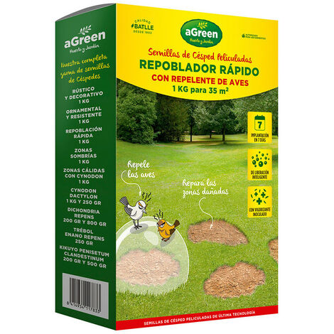 Pelouse repeuplée rapidement avec un répulsif anti-oiseaux 1kg Agreen (1/3)