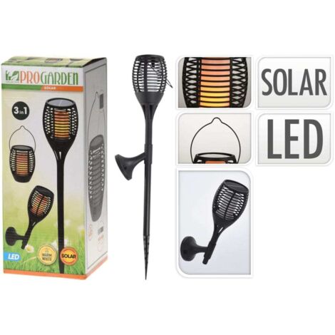 Lampe solaire LED 3 en 1 noire – Installation flexible avec crochet, support mural et tube de sol – Panneau polycristallin efficace