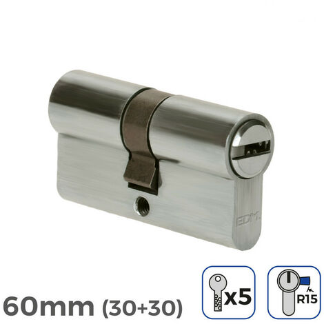 Cylindre De Porte à Nickel 60mm (30+30mm) Largeur De Came R15 Avec 3 Clés Inclus (1/3)