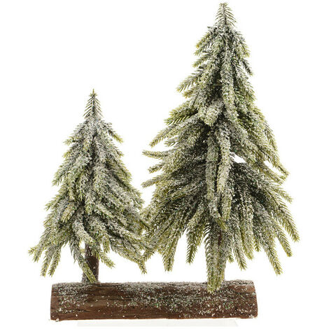 Set De Deux Mini Arbres Sur Socle En Bois 28x16x28cm.