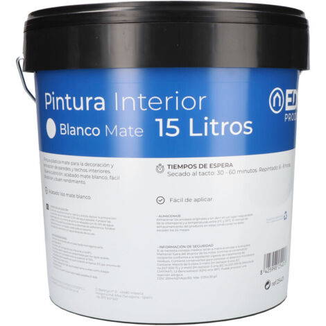 EDM – Peinture murale mat 15L – Couverture 7-9 m²/L – Séchage rapide en 20 jours – Opacité 94-96% – Conforme normes UNE-EN 13300 (1/3)