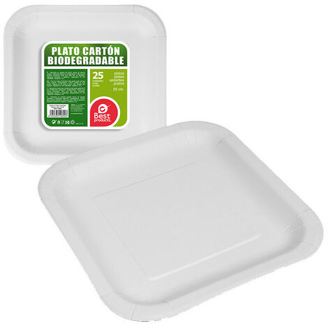 Paquet de 25 assiettes carrées en carton blanc 23x23x2cm Best Products Vert