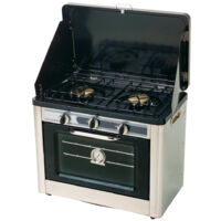 Combiné four réchaud 2 feux camping – Capacité 25L – 2 brûleurs 1,6kW – Allumage piézoélectrique – Inox avec double vitrage