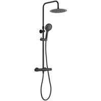 Edouard Rousseau - Colonne de Douche Thermostatique ARS Noire – Tête Ø 250 mm – Douchette 3 Jets – Bras Télescopique Ajustable – Flexible 1,50 m – Robinetterie Thermostatique Corps Froid