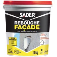 Enduit de rebouchage façade ultra résistant – Répare jusqu'à 5 cm – Poudre 1,5 kg pour mortier et béton – Usage extérieur – Sader
