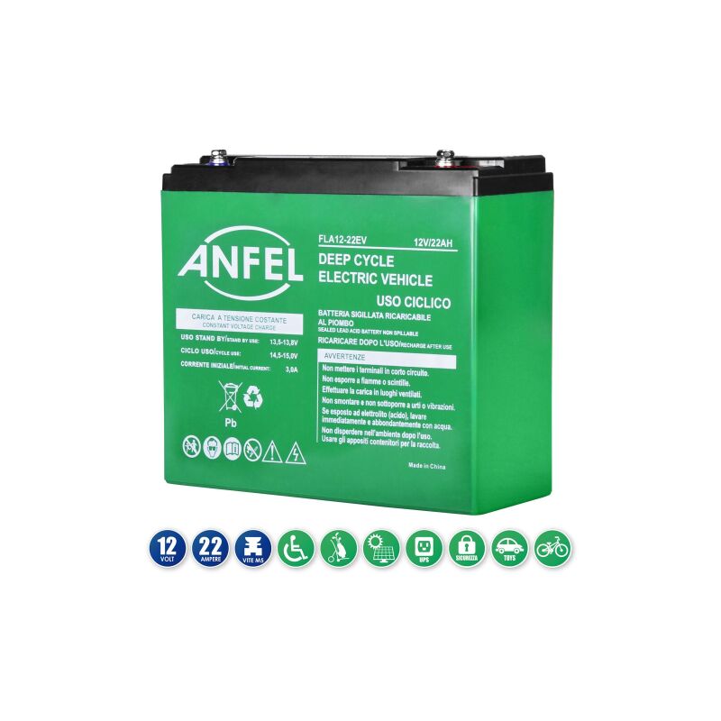Batteria 12V 22Ah CICLICA sigillata VRLA Ricaricabile AGM Deep