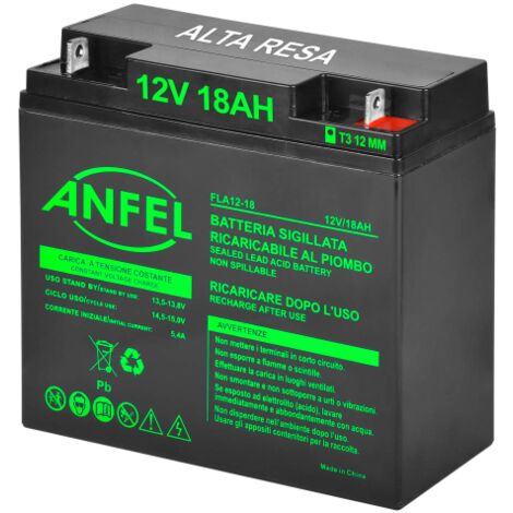 batteria piombo 12v 18ah ermetica (VRLA), adatta per UPS Gruppi di Continuita', Videosorveglianza, Sistemi di allarme, mobilita' elettrica, giocattoli