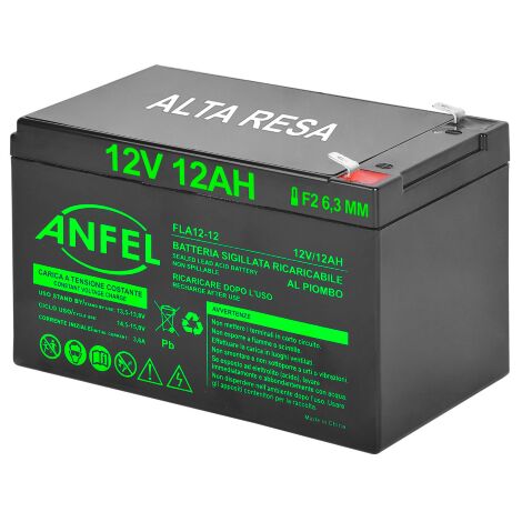 batteria piombo 12v 12ah ermetica (VRLA), adatta per UPS Gruppi di Continuita', Videosorveglianza, Sistemi di allarme, mobilita' elettrica, giocattoli, attacco faston F2 6,3mm