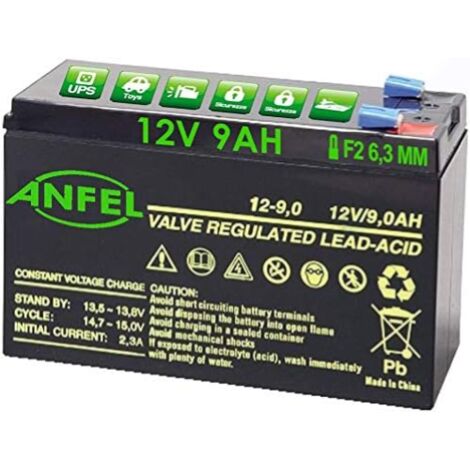 batteria piombo 12v 9ah ermetica (VRLA), adatta per UPS Gruppi di Continuita', Videosorveglianza, Sistemi di allarme, mobilita' elettrica, giocattoli, attacco faston F2 6,3mm
