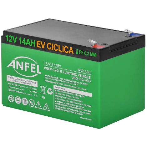 Batteria 12V 14Ah CICLICA Ricaricabile AGM Deep Cycle Solare Camper Barca Nautica UPS Sicurezza Veicoli Elettrici Impianti fotovoltaici SCARICA LENTA 6-DZM 6FM USO CICLICO PIOMBO BICI ELETTRICHE
