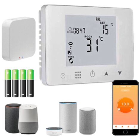 CRONOTERMOSTATO WIFI A BATTERIE PROGRAMMABILE SMARTPHONE APP ALEXA GOOGLE TERMOSTATO CALDO/FREDDO DA PARETE O BOX 503 con Gateway Zigbee SMART LIFE TUYA ed altre app