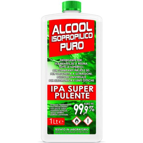 IPA 99.9 SUPER PULENTE IPA Clean, Isopropanolo, Alcool Isopropilico, Alcool puro al 99,9%, Pulizia Stampanti 3D, Elettronica, Detergente per Vaschette ad Ultrasuoni, Multiuso - bottiglia da 1 litro