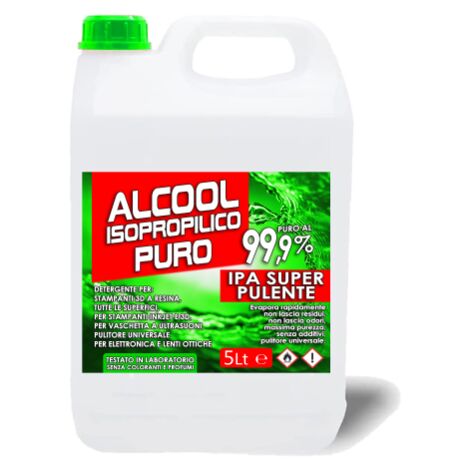 IPA 99.9 SUPER PULENTE IPA Clean, Isopropanolo, Alcool Isopropilico, Alcool puro al 99,9%, Pulizia Stampanti 3D, Elettronica, Detergente per Vaschette ad Ultrasuoni, Multiuso - tanica da 5 litri