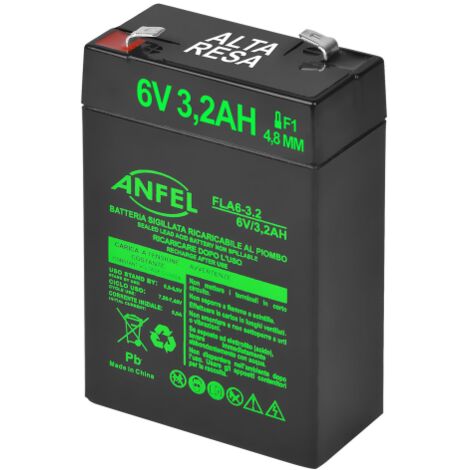 Batteria Ricaricabile al Piombo 6V 3,2Ah 2,8 AGM ermetica Ricambio per lampada emergenza beghelli Allarme Sirena Giocattoli Peg Perego Moto quads Veicoli Giocattolo Prodotti Medici
