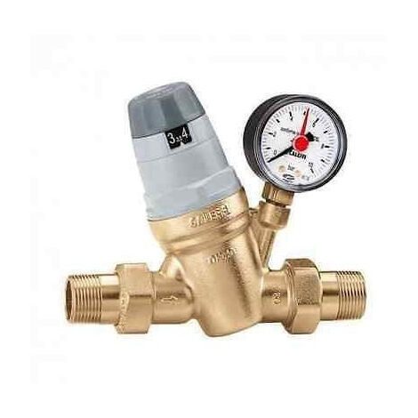 Caleffi – Réducteur de pression compact en métal – Alliage résistant à la dézincification – Pression de 1 à 6 bars – Manomètre intégré – Norme EN 1567