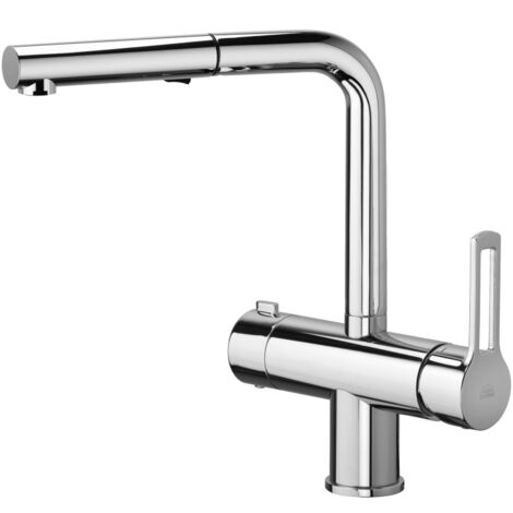 Paffoni – Mitigeur d'évier avec douchette extractible RIN295CRMET – Laiton chromé – Bec orientable – 3ème entrée pour eau purifiée (1/2)