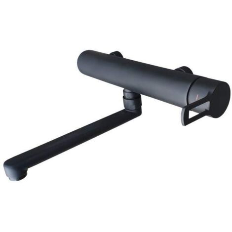 Paffoni – Mitigeur évier mural RIN161NO – Laiton noir mat – Bec orientable 180° – Raccord 1/2'G – Installation facile avec kit excentrique (1/4)